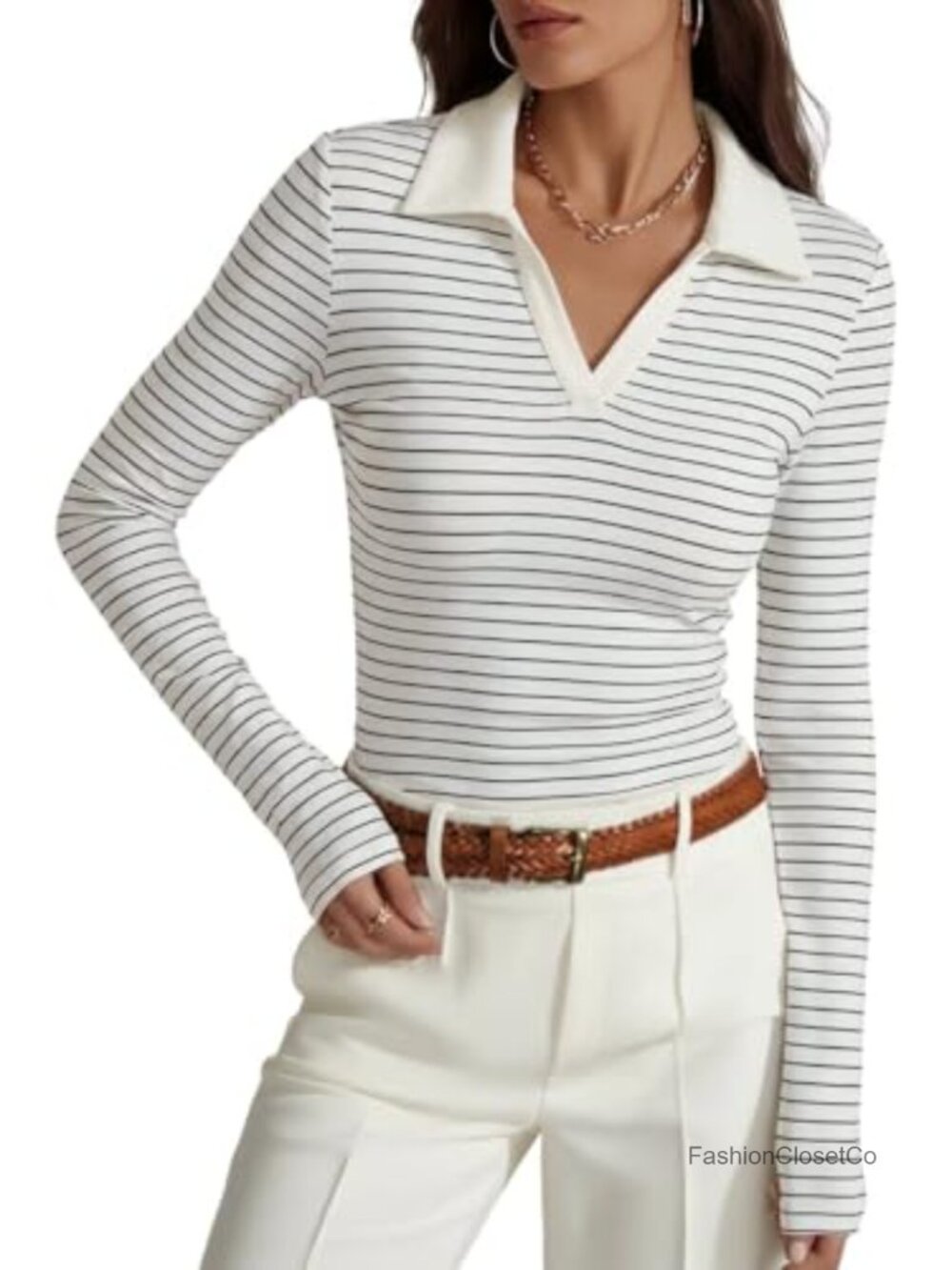 Long Sleeve Polo Shirt Women's Collared Business Casual Stretch Work Top